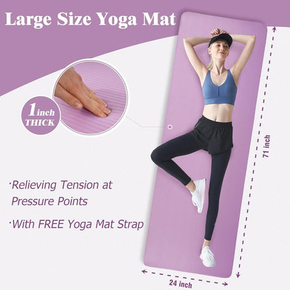 BalanceFrom Yoga Mat, 1-Inch Extra Thick High Density Exercise Mat, Anti-Tear Exercise Yoga Mat with Carrying Strap, Suitable for Various Yoga Exercises, Multiple Colors