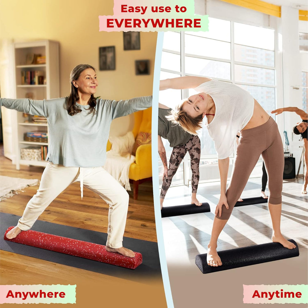 High-Density EPP Half Round Back Roller Foam, Exercise Foam Roller for Yoga, Pilates & Stretching - 12, 18, 24, 36 inch