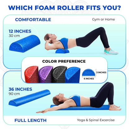High-Density EPP Half Round Back Roller Foam, Exercise Foam Roller for Yoga, Pilates & Stretching - 12, 18, 24, 36 inch