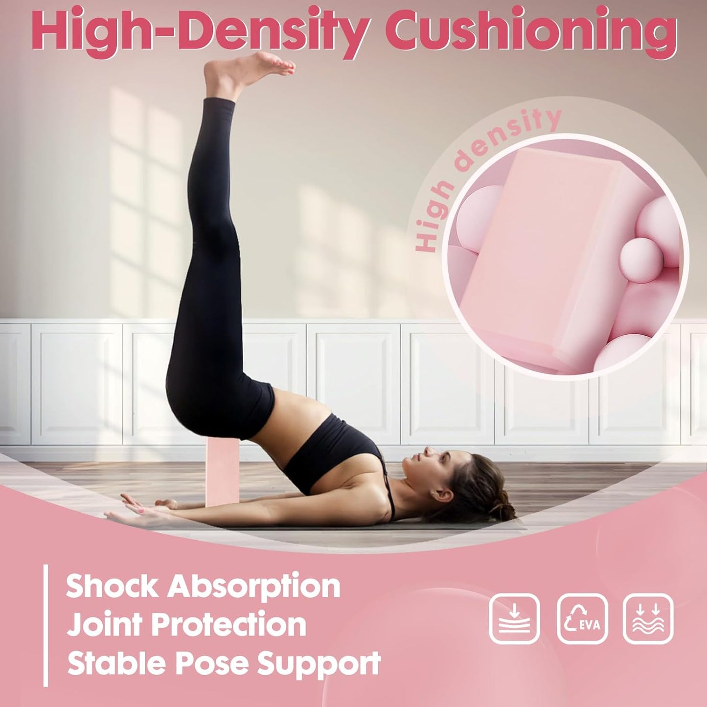 High-Density EVA Yoga Block – Hard & Thick (250g) Block for Yoga, Pilates, Dance Workout – Non-Slip Exercise Brick for Beginners, 9x6x4 Inches