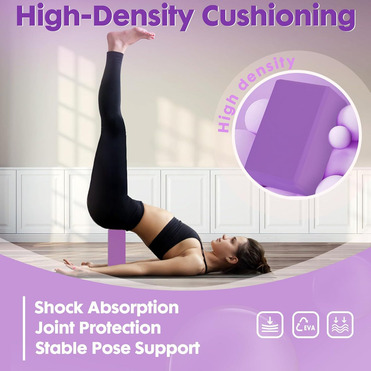 High-Density EVA Yoga Block – Hard & Thick (250g) Block for Yoga, Pilates, Dance Workout – Non-Slip Exercise Brick for Beginners, 9x6x4 Inches