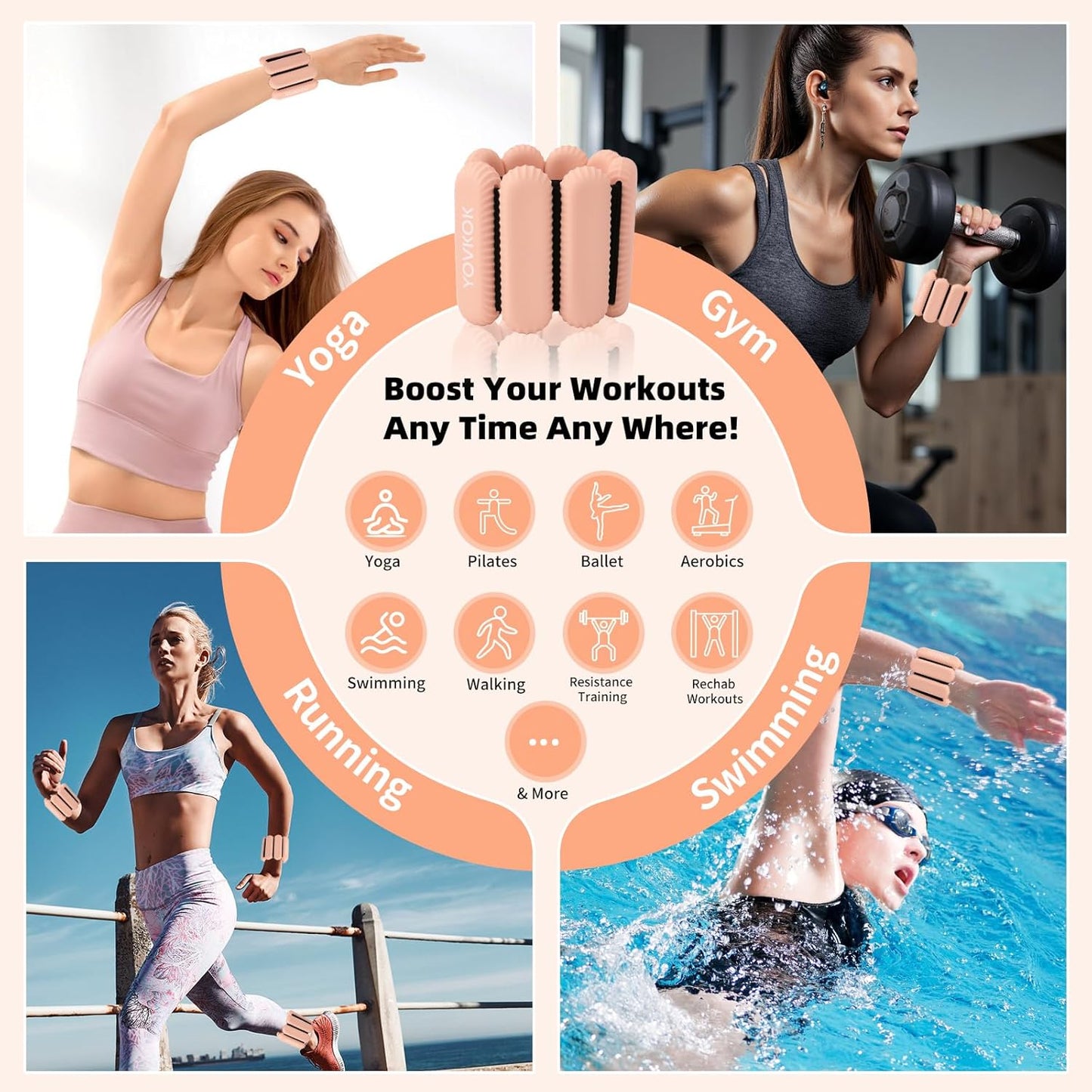 Wrist Weights, Silicone Adjustable Ankle Weights for Women Men - Strengthen Arms and Legs Ideal for for Home Gym Workout, Running, Yoga, Pilates, Barre, Exercise, Strength Training