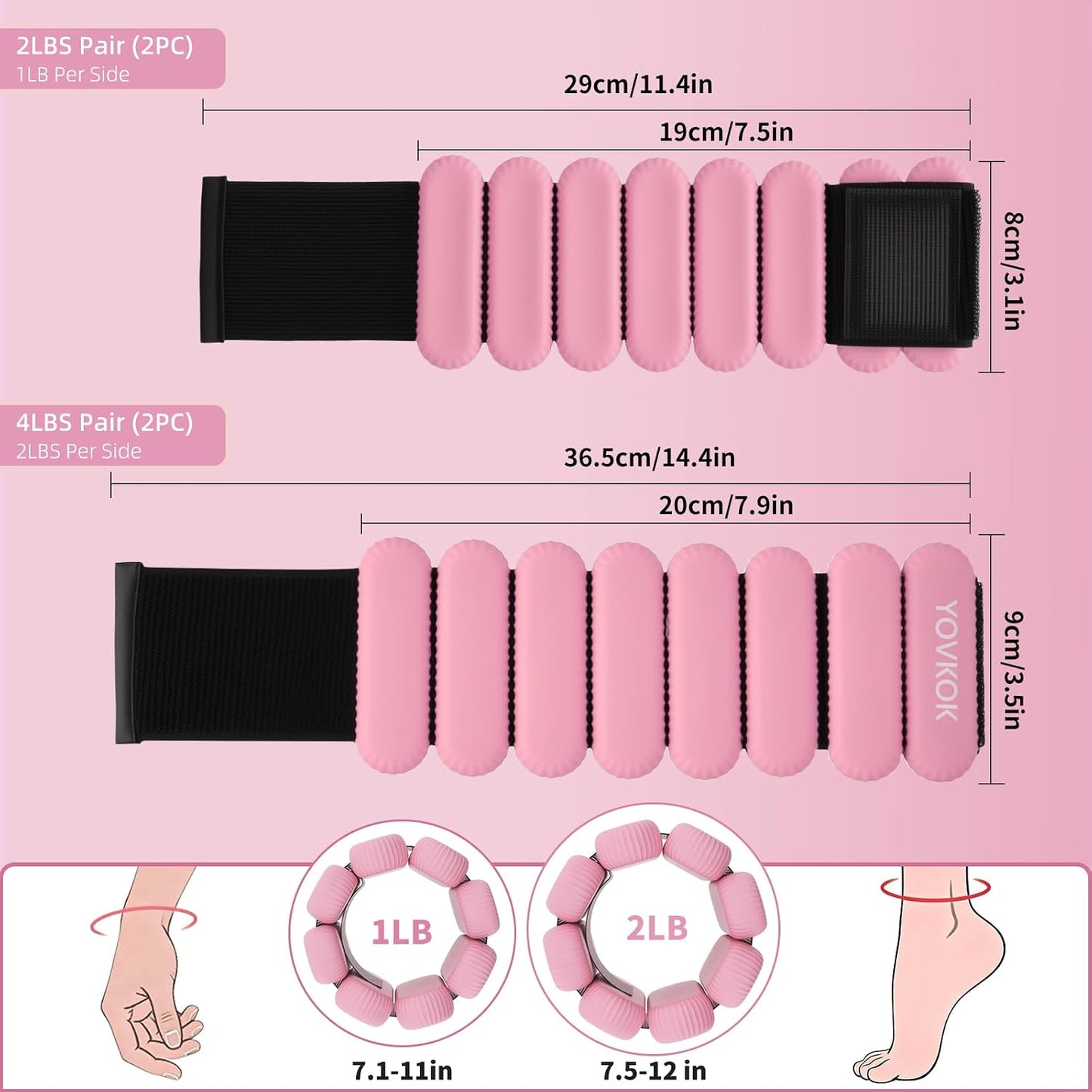 Wrist Weights, Silicone Adjustable Ankle Weights for Women Men - Strengthen Arms and Legs Ideal for for Home Gym Workout, Running, Yoga, Pilates, Barre, Exercise, Strength Training