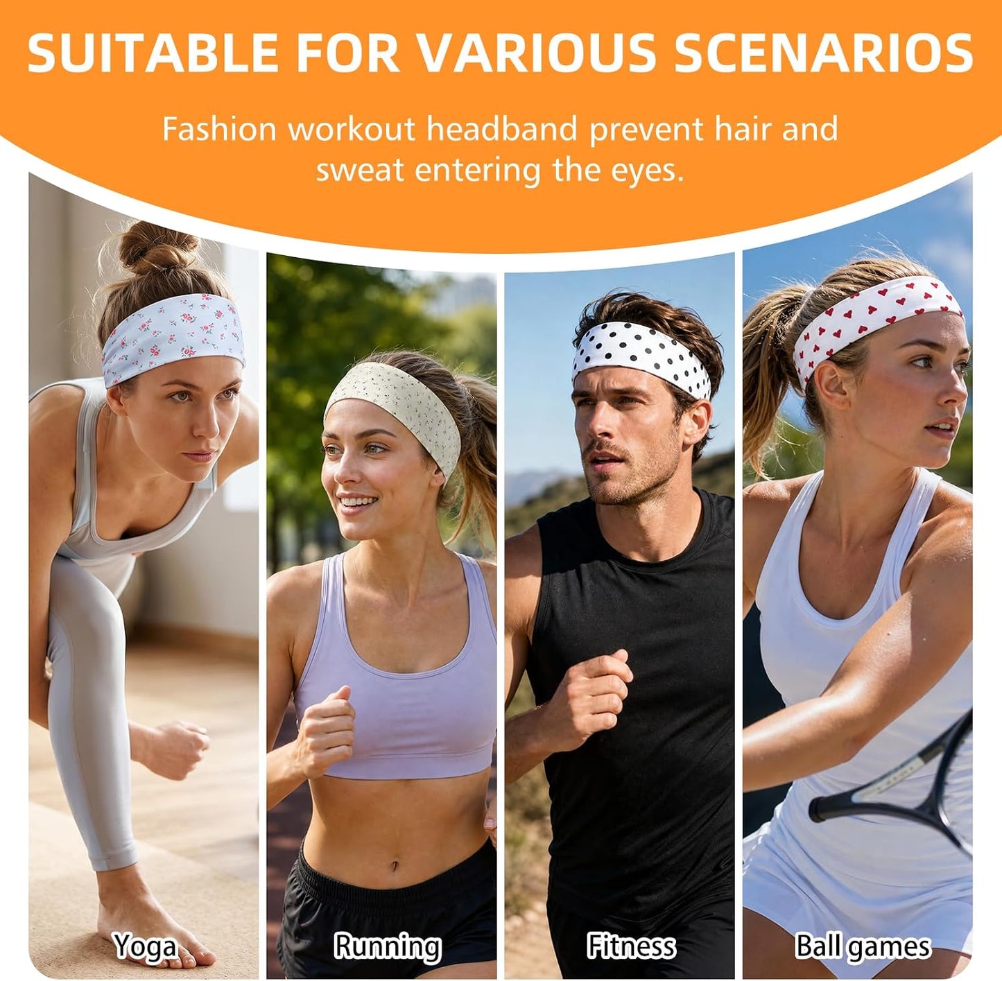 8PCS Summer-Exclusive Non Slip Sports Elastic Soft Running Fashion Headbands Absorb Sweat for Women & Men Working Out, Travel