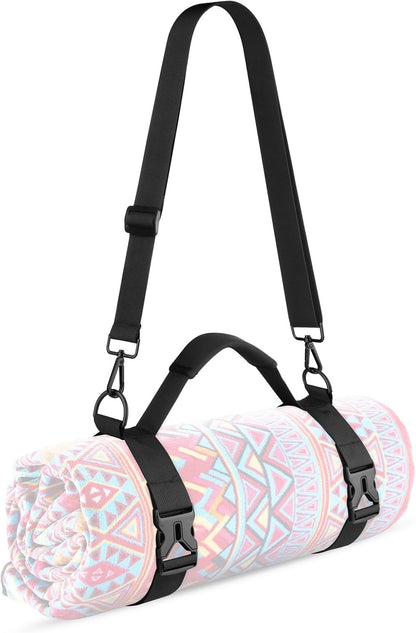 Portable Yoga Mat Strap Mat Sling Picnic Blanket Strap with Adjustable Shoulder Strap & Handle for Festivals Picnics Camping Motorcycle Bedroll Pilates
