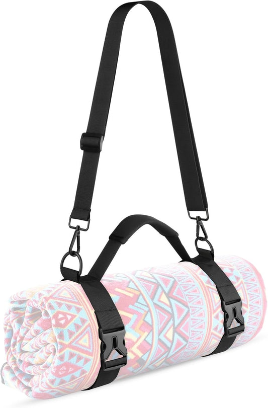 Portable Yoga Mat Strap Mat Sling Picnic Blanket Strap with Adjustable Shoulder Strap & Handle for Festivals Picnics Camping Motorcycle Bedroll Pilates