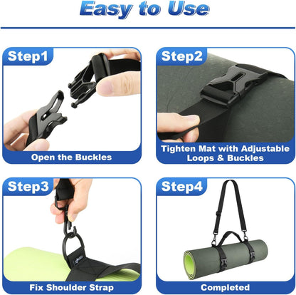 Portable Yoga Mat Strap Mat Sling Picnic Blanket Strap with Adjustable Shoulder Strap & Handle for Festivals Picnics Camping Motorcycle Bedroll Pilates