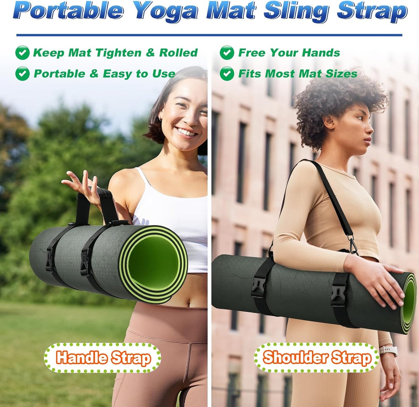 Portable Yoga Mat Strap Mat Sling Picnic Blanket Strap with Adjustable Shoulder Strap & Handle for Festivals Picnics Camping Motorcycle Bedroll Pilates