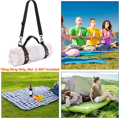 Portable Yoga Mat Strap Mat Sling Picnic Blanket Strap with Adjustable Shoulder Strap & Handle for Festivals Picnics Camping Motorcycle Bedroll Pilates