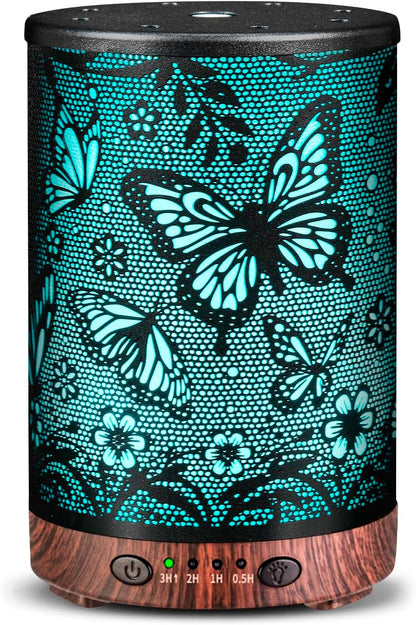 Essential Oil Diffuser 120ML Metal Aromatherapy Diffuser with Timer, Cool Mist Humidifier with Auto Shut-Off & 7 Color Lights for Home Office Spa (Tree)