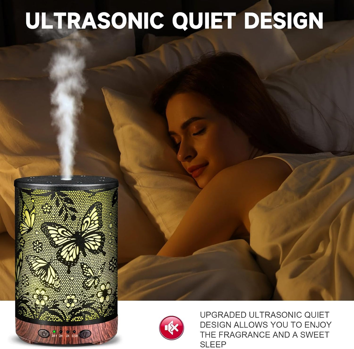 Essential Oil Diffuser 120ML Metal Aromatherapy Diffuser with Timer, Cool Mist Humidifier with Auto Shut-Off & 7 Color Lights for Home Office Spa (Tree)