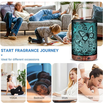 Essential Oil Diffuser 120ML Metal Aromatherapy Diffuser with Timer, Cool Mist Humidifier with Auto Shut-Off & 7 Color Lights for Home Office Spa (Tree)