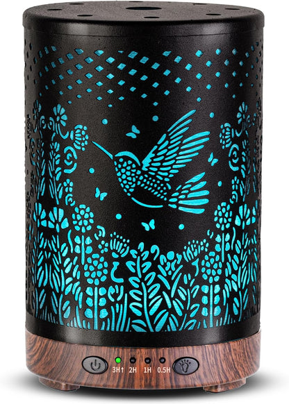 Essential Oil Diffuser 120ML Metal Aromatherapy Diffuser with Timer, Cool Mist Humidifier with Auto Shut-Off & 7 Color Lights for Home Office Spa (Tree)