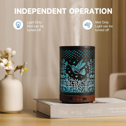 Essential Oil Diffuser 120ML Metal Aromatherapy Diffuser with Timer, Cool Mist Humidifier with Auto Shut-Off & 7 Color Lights for Home Office Spa (Tree)