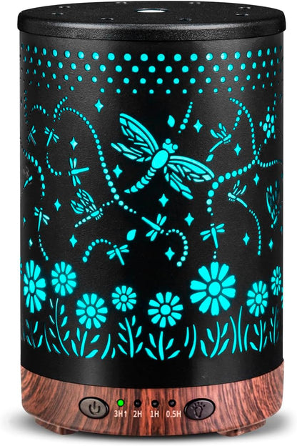 Essential Oil Diffuser 120ML Metal Aromatherapy Diffuser with Timer, Cool Mist Humidifier with Auto Shut-Off & 7 Color Lights for Home Office Spa (Tree)