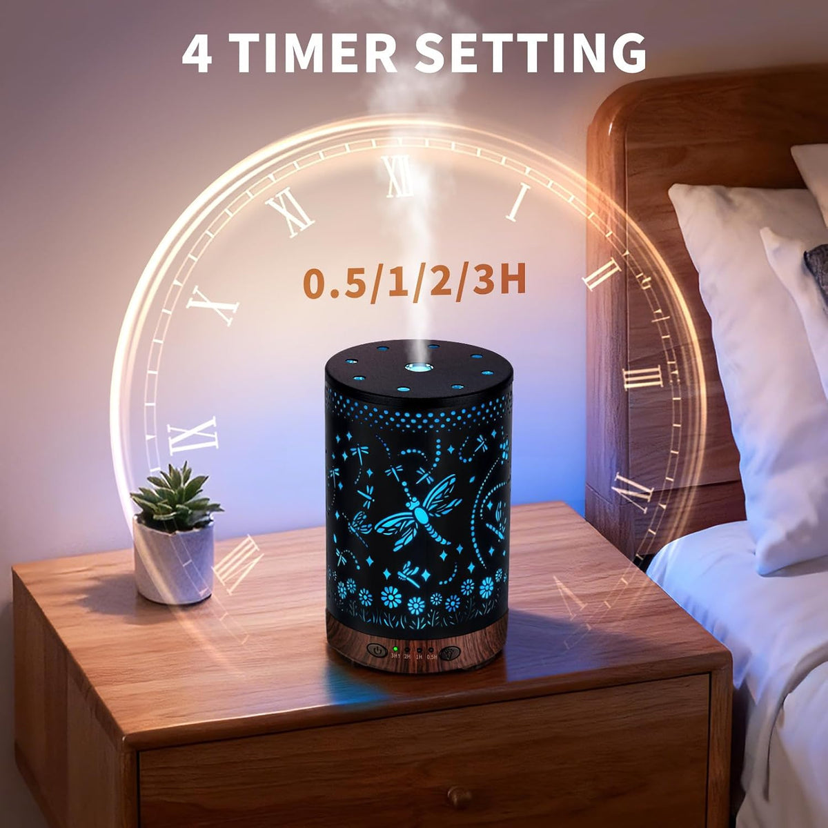 Essential Oil Diffuser 120ML Metal Aromatherapy Diffuser with Timer, Cool Mist Humidifier with Auto Shut-Off & 7 Color Lights for Home Office Spa (Tree)