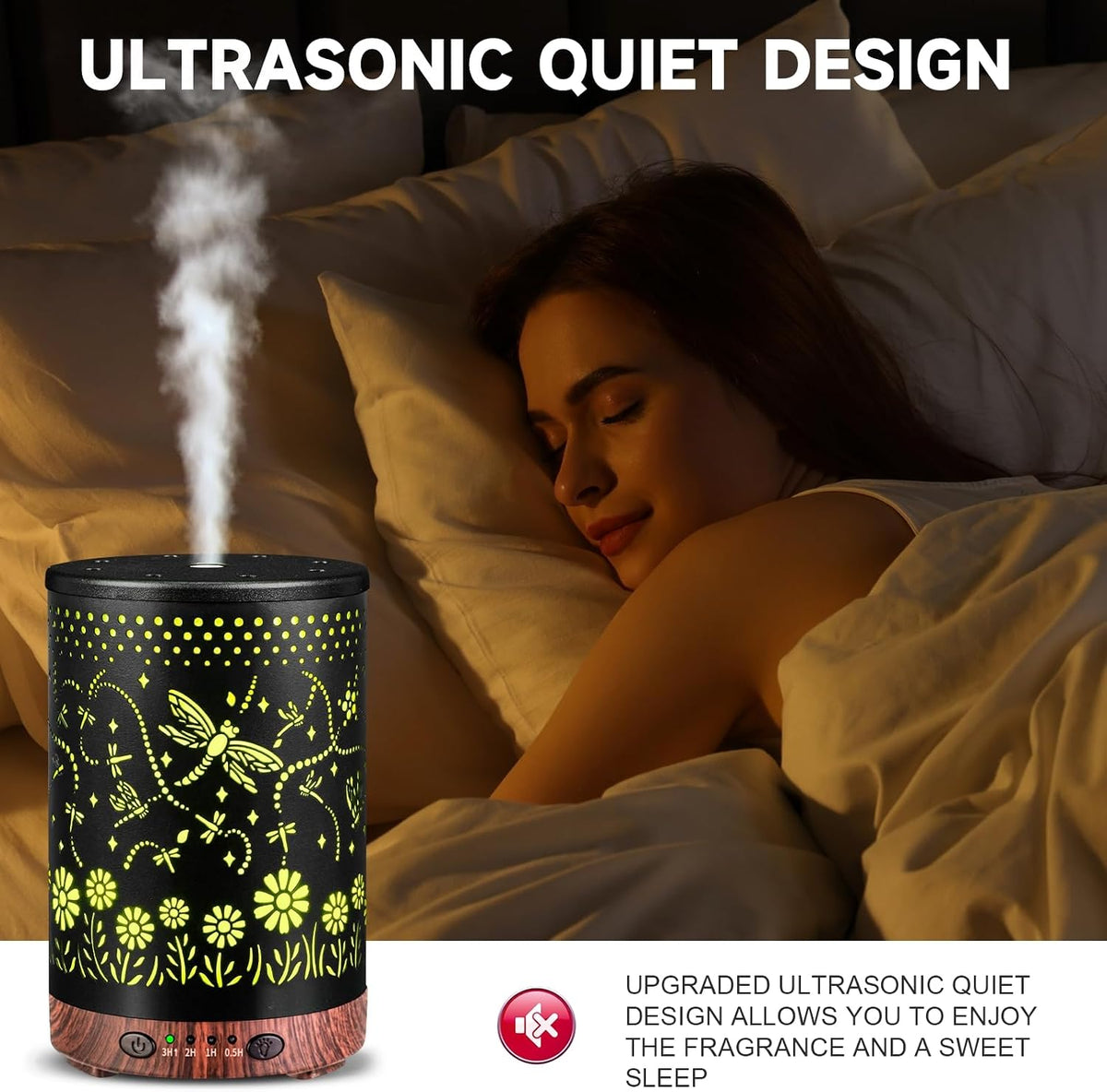 Essential Oil Diffuser 120ML Metal Aromatherapy Diffuser with Timer, Cool Mist Humidifier with Auto Shut-Off & 7 Color Lights for Home Office Spa (Tree)