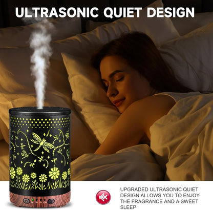 Essential Oil Diffuser 120ML Metal Aromatherapy Diffuser with Timer, Cool Mist Humidifier with Auto Shut-Off & 7 Color Lights for Home Office Spa (Tree)