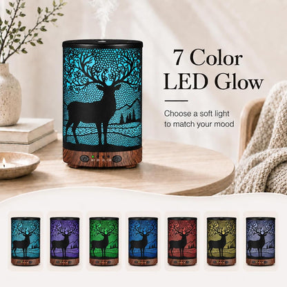 Essential Oil Diffuser 120ML Metal Aromatherapy Diffuser with Timer, Cool Mist Humidifier with Auto Shut-Off & 7 Color Lights for Home Office Spa (Tree)