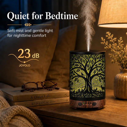 Essential Oil Diffuser 120ML Metal Aromatherapy Diffuser with Timer, Cool Mist Humidifier with Auto Shut-Off & 7 Color Lights for Home Office Spa (Tree)