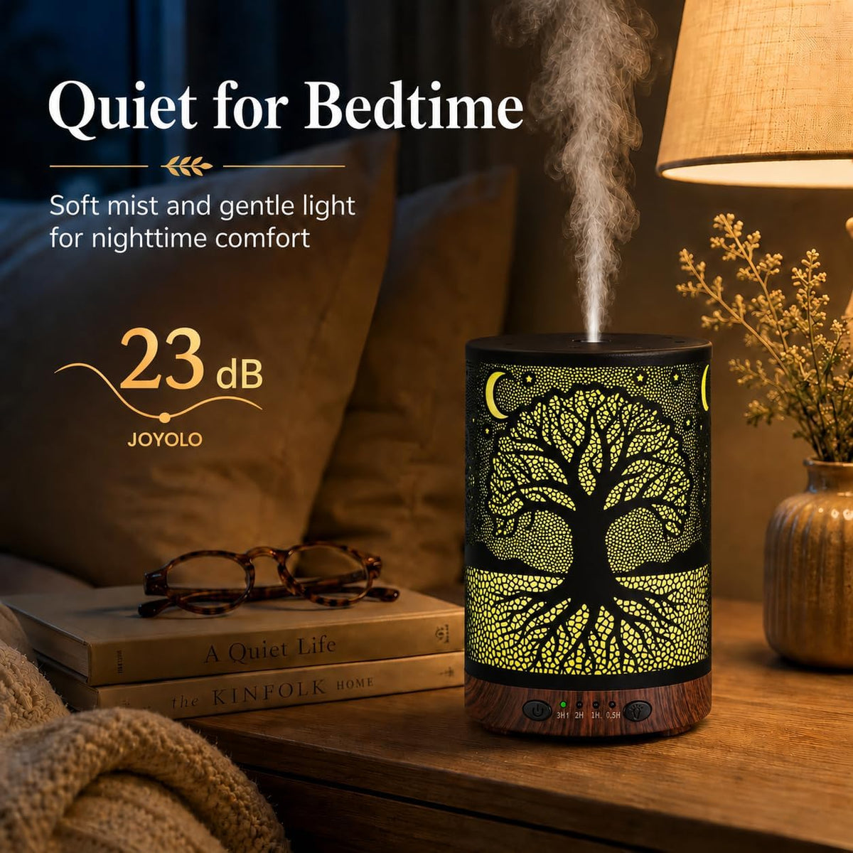 Essential Oil Diffuser 120ML Metal Aromatherapy Diffuser with Timer, Cool Mist Humidifier with Auto Shut-Off & 7 Color Lights for Home Office Spa (Tree)
