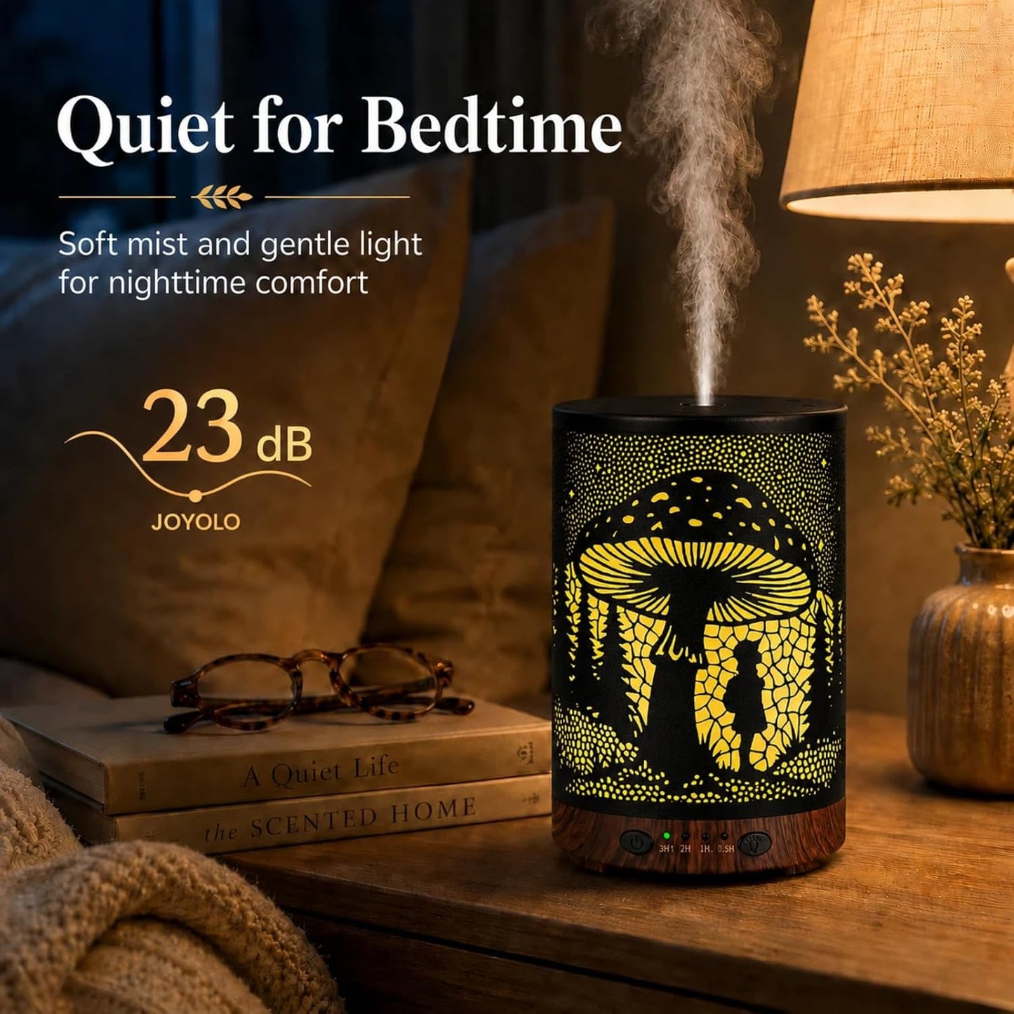 Essential Oil Diffuser 120ML Metal Aromatherapy Diffuser with Timer, Cool Mist Humidifier with Auto Shut-Off & 7 Color Lights for Home Office Spa (Tree)