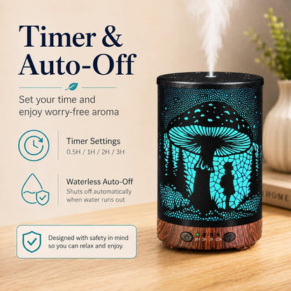 Essential Oil Diffuser 120ML Metal Aromatherapy Diffuser with Timer, Cool Mist Humidifier with Auto Shut-Off & 7 Color Lights for Home Office Spa (Tree)