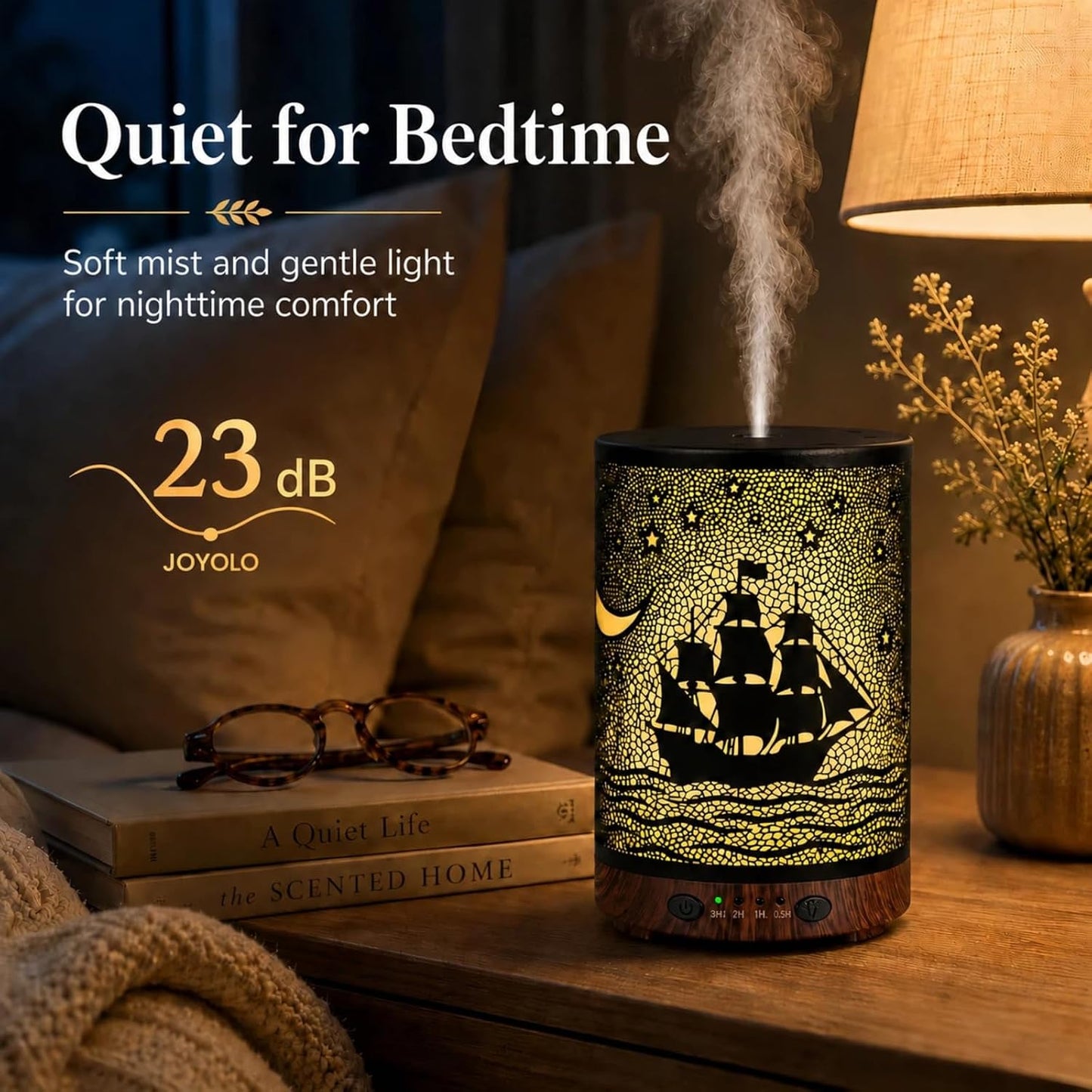 Essential Oil Diffuser 120ML Metal Aromatherapy Diffuser with Timer, Cool Mist Humidifier with Auto Shut-Off & 7 Color Lights for Home Office Spa (Tree)
