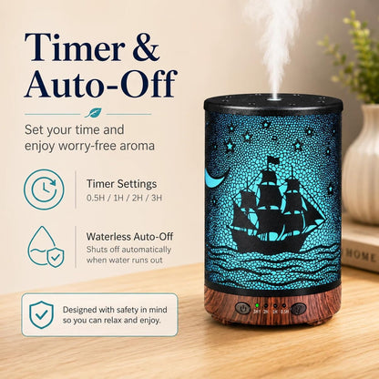 Essential Oil Diffuser 120ML Metal Aromatherapy Diffuser with Timer, Cool Mist Humidifier with Auto Shut-Off & 7 Color Lights for Home Office Spa (Tree)