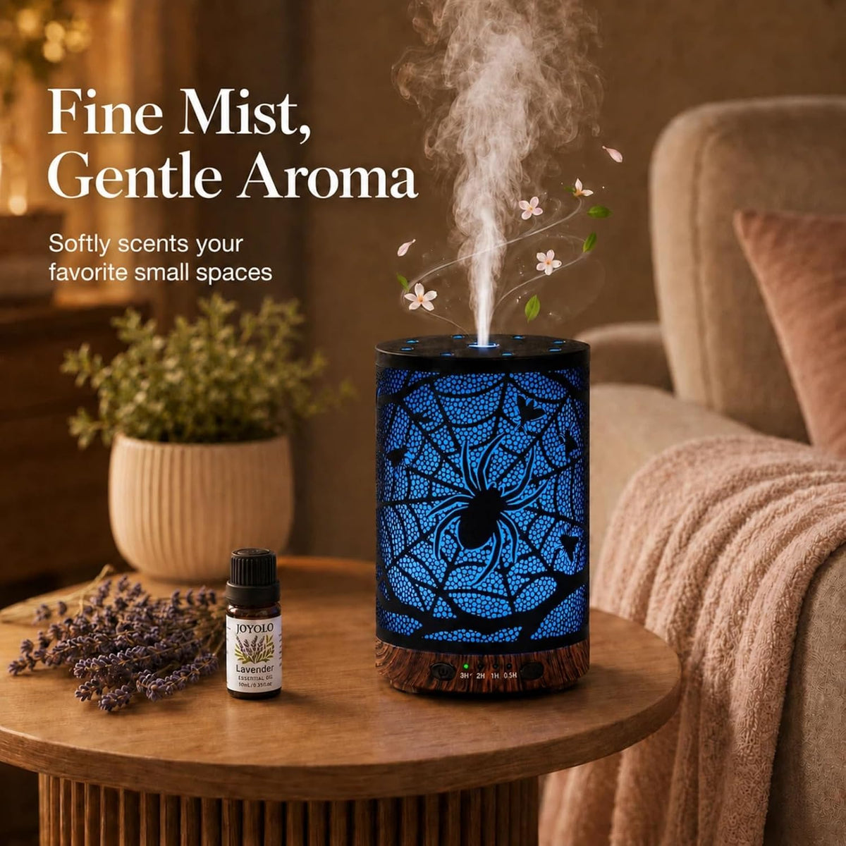 Essential Oil Diffuser 120ML Metal Aromatherapy Diffuser with Timer, Cool Mist Humidifier with Auto Shut-Off & 7 Color Lights for Home Office Spa (Tree)