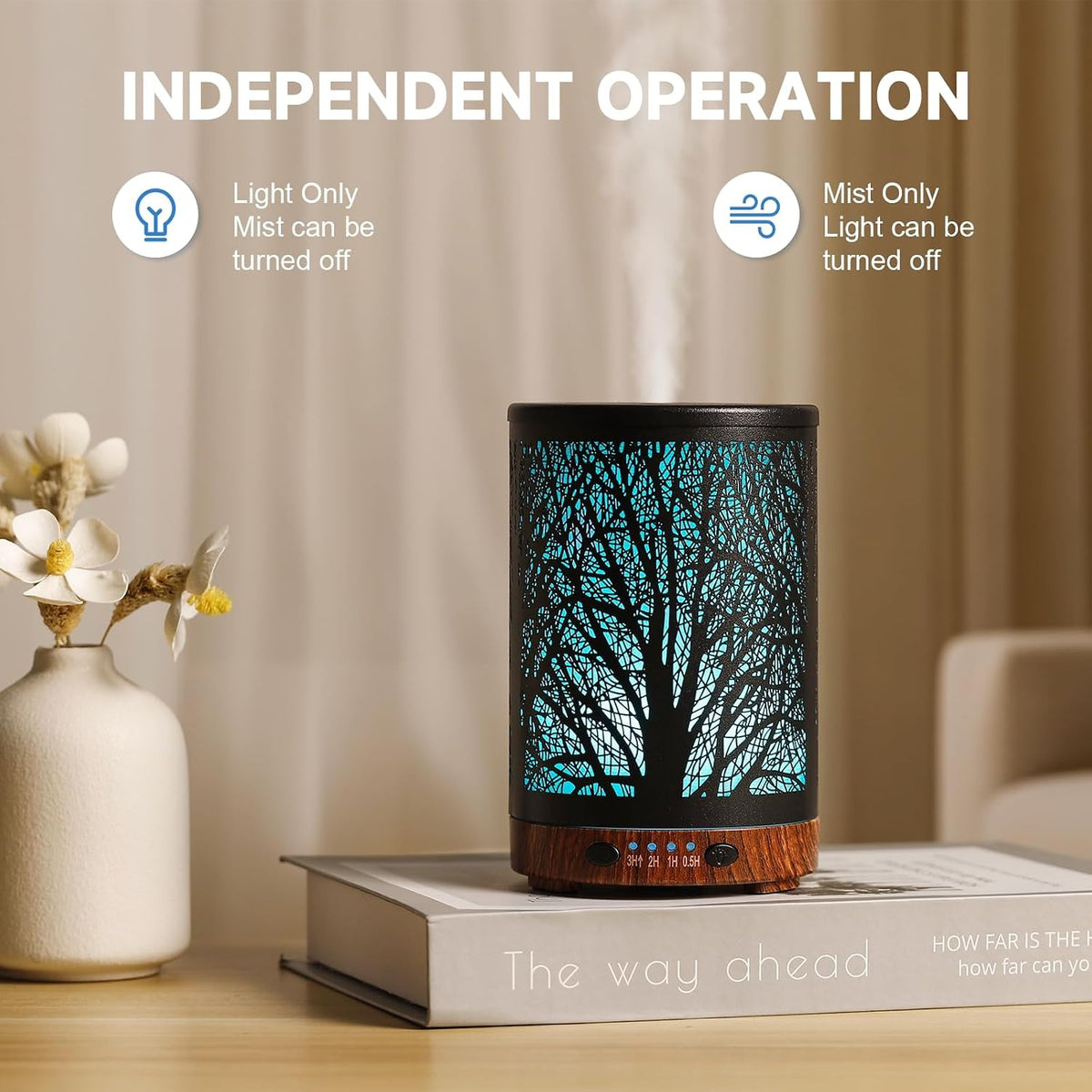 Essential Oil Diffuser 120ML Metal Aromatherapy Diffuser with Timer, Cool Mist Humidifier with Auto Shut-Off & 7 Color Lights for Home Office Spa (Tree)