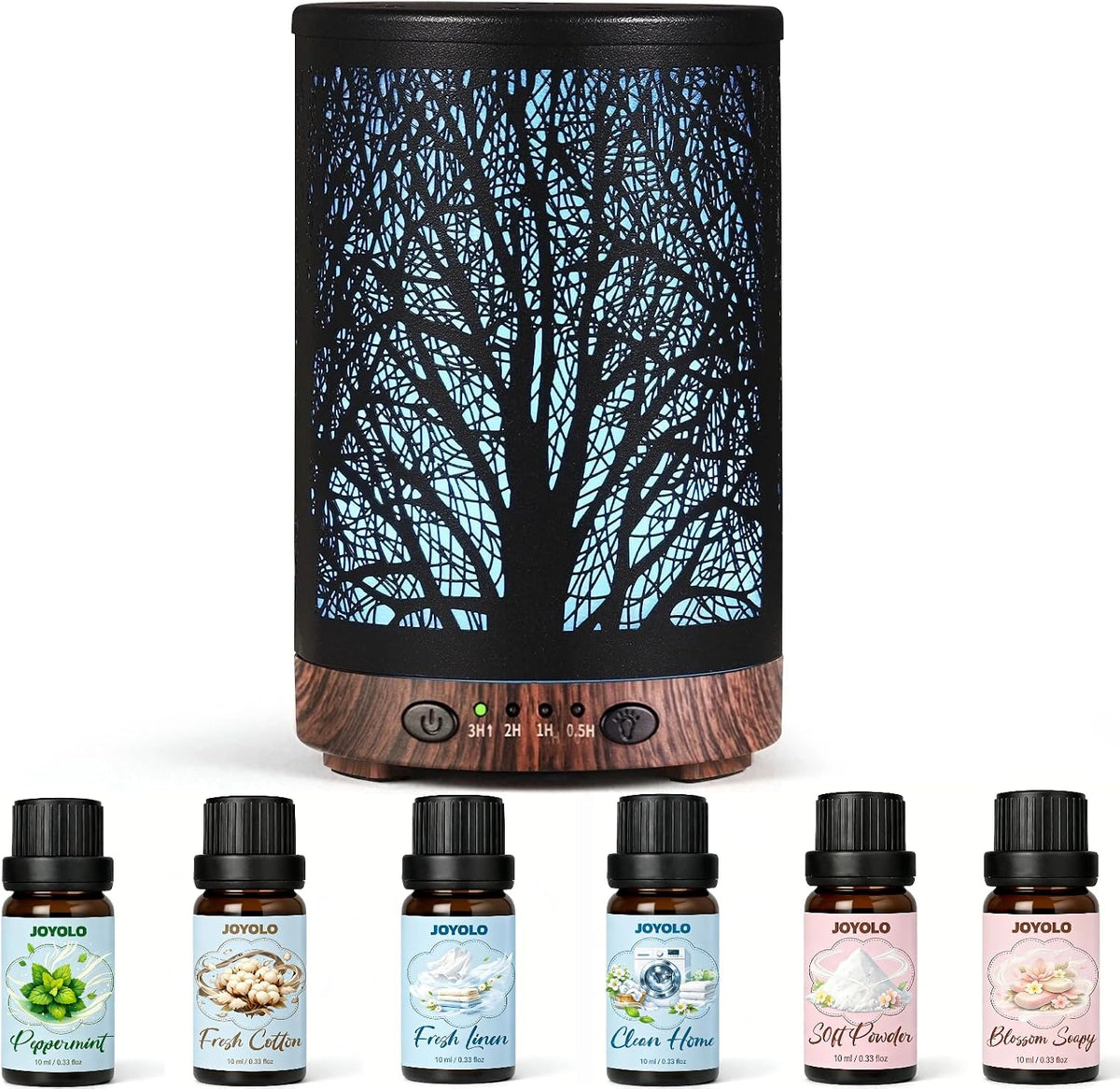 Essential Oil Diffuser 120ML Metal Aromatherapy Diffuser with Timer, Cool Mist Humidifier with Auto Shut-Off & 7 Color Lights for Home Office Spa (Tree)