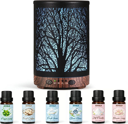 Essential Oil Diffuser 120ML Metal Aromatherapy Diffuser with Timer, Cool Mist Humidifier with Auto Shut-Off & 7 Color Lights for Home Office Spa (Tree)