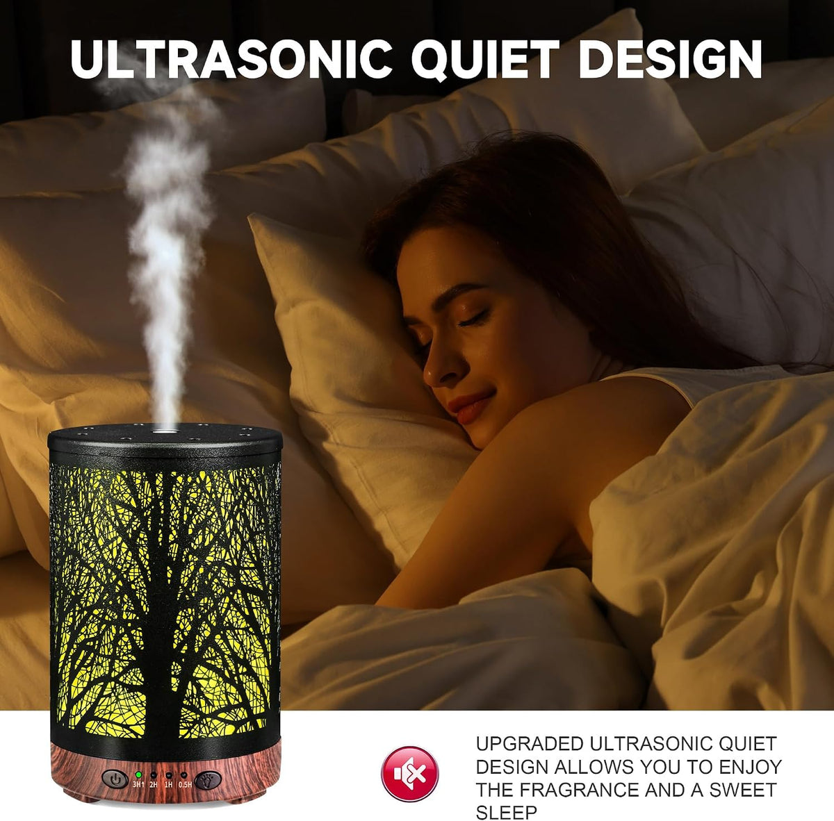 Essential Oil Diffuser 120ML Metal Aromatherapy Diffuser with Timer, Cool Mist Humidifier with Auto Shut-Off & 7 Color Lights for Home Office Spa (Tree)