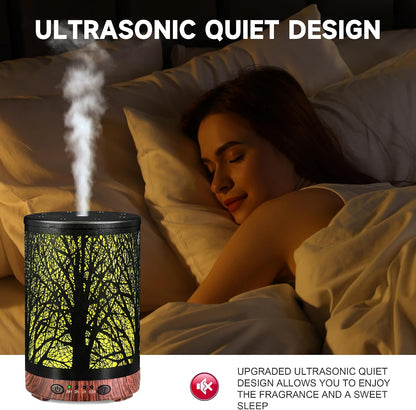 Essential Oil Diffuser 120ML Metal Aromatherapy Diffuser with Timer, Cool Mist Humidifier with Auto Shut-Off & 7 Color Lights for Home Office Spa (Tree)