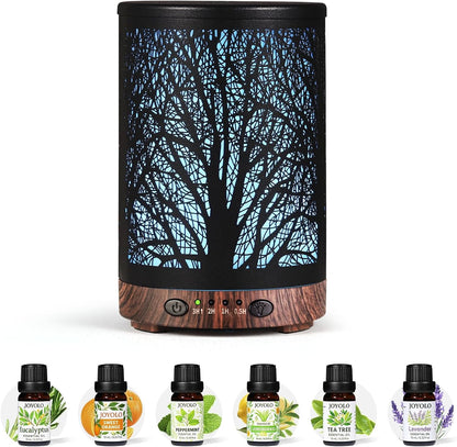 Essential Oil Diffuser 120ML Metal Aromatherapy Diffuser with Timer, Cool Mist Humidifier with Auto Shut-Off & 7 Color Lights for Home Office Spa (Tree)