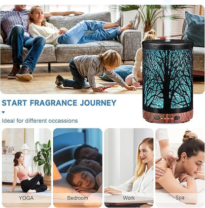 Essential Oil Diffuser 120ML Metal Aromatherapy Diffuser with Timer, Cool Mist Humidifier with Auto Shut-Off & 7 Color Lights for Home Office Spa (Tree)