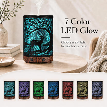 Essential Oil Diffuser 120ML Metal Aromatherapy Diffuser with Timer, Cool Mist Humidifier with Auto Shut-Off & 7 Color Lights for Home Office Spa (Tree)