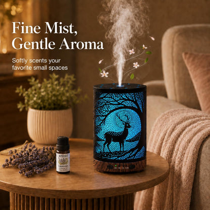 Essential Oil Diffuser 120ML Metal Aromatherapy Diffuser with Timer, Cool Mist Humidifier with Auto Shut-Off & 7 Color Lights for Home Office Spa (Tree)