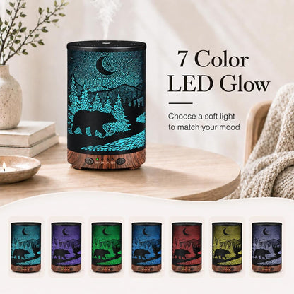 Essential Oil Diffuser 120ML Metal Aromatherapy Diffuser with Timer, Cool Mist Humidifier with Auto Shut-Off & 7 Color Lights for Home Office Spa (Tree)