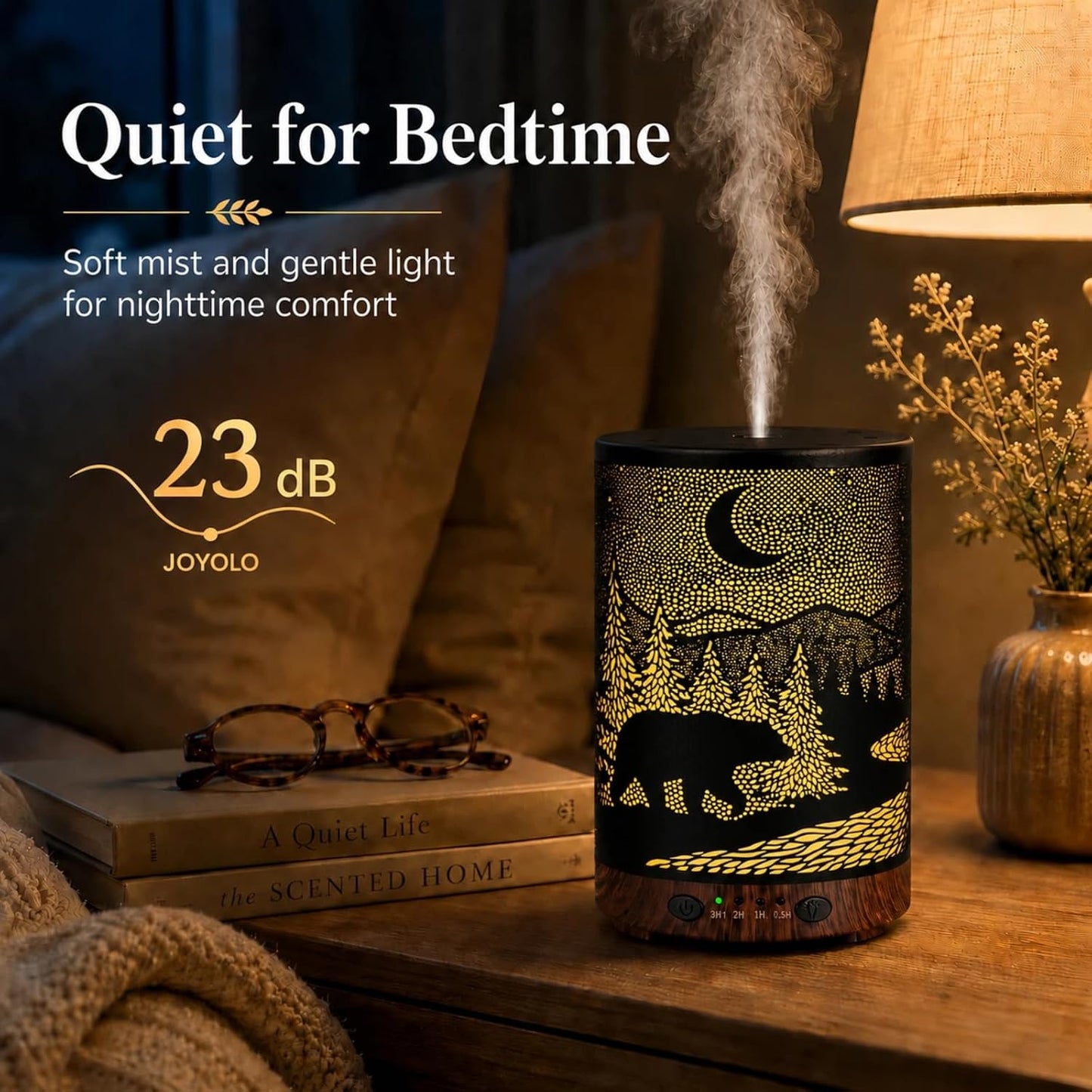 Essential Oil Diffuser 120ML Metal Aromatherapy Diffuser with Timer, Cool Mist Humidifier with Auto Shut-Off & 7 Color Lights for Home Office Spa (Tree)