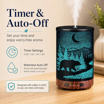 Essential Oil Diffuser 120ML Metal Aromatherapy Diffuser with Timer, Cool Mist Humidifier with Auto Shut-Off & 7 Color Lights for Home Office Spa (Tree)
