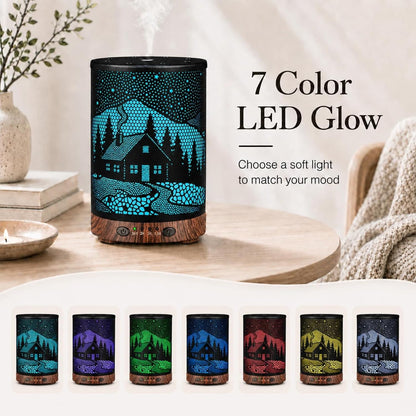 Essential Oil Diffuser 120ML Metal Aromatherapy Diffuser with Timer, Cool Mist Humidifier with Auto Shut-Off & 7 Color Lights for Home Office Spa (Tree)
