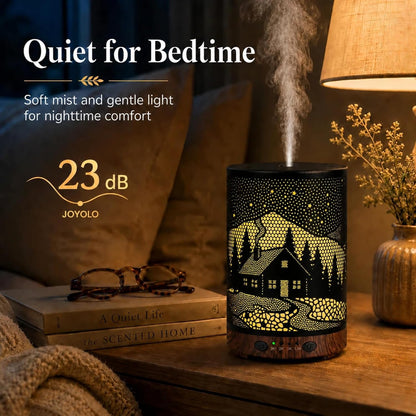 Essential Oil Diffuser 120ML Metal Aromatherapy Diffuser with Timer, Cool Mist Humidifier with Auto Shut-Off & 7 Color Lights for Home Office Spa (Tree)