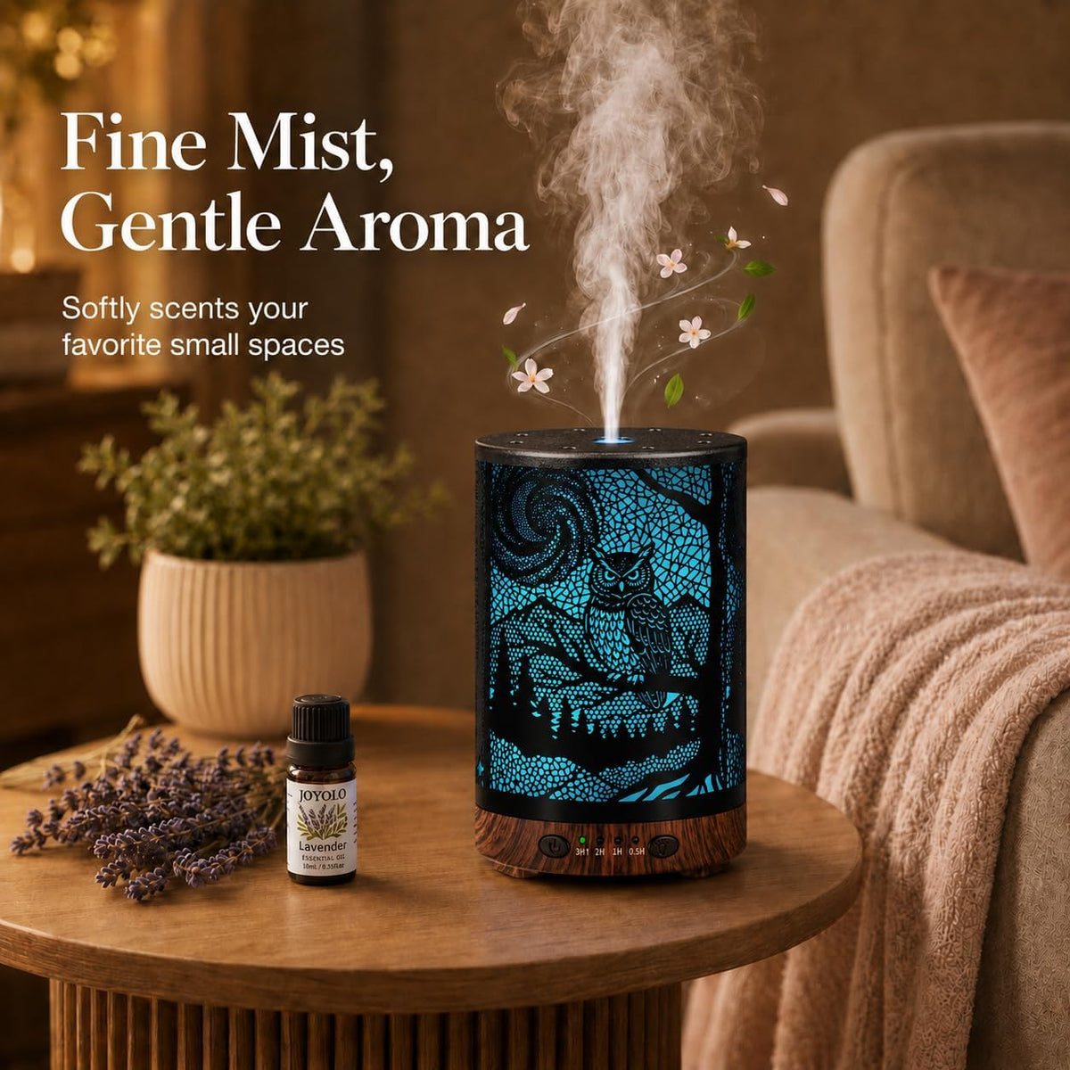 Essential Oil Diffuser 120ML Metal Aromatherapy Diffuser with Timer, Cool Mist Humidifier with Auto Shut-Off & 7 Color Lights for Home Office Spa (Tree)