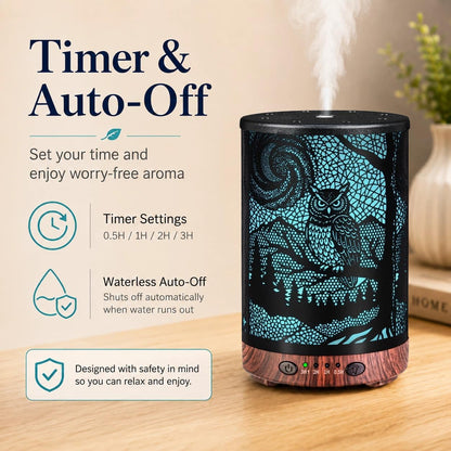 Essential Oil Diffuser 120ML Metal Aromatherapy Diffuser with Timer, Cool Mist Humidifier with Auto Shut-Off & 7 Color Lights for Home Office Spa (Tree)