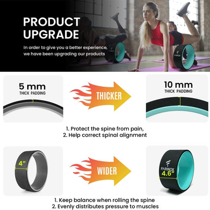 Yoga Wheel Set of 2, Upgraded 10MM Back Wheels for Pain Relief & Stretching