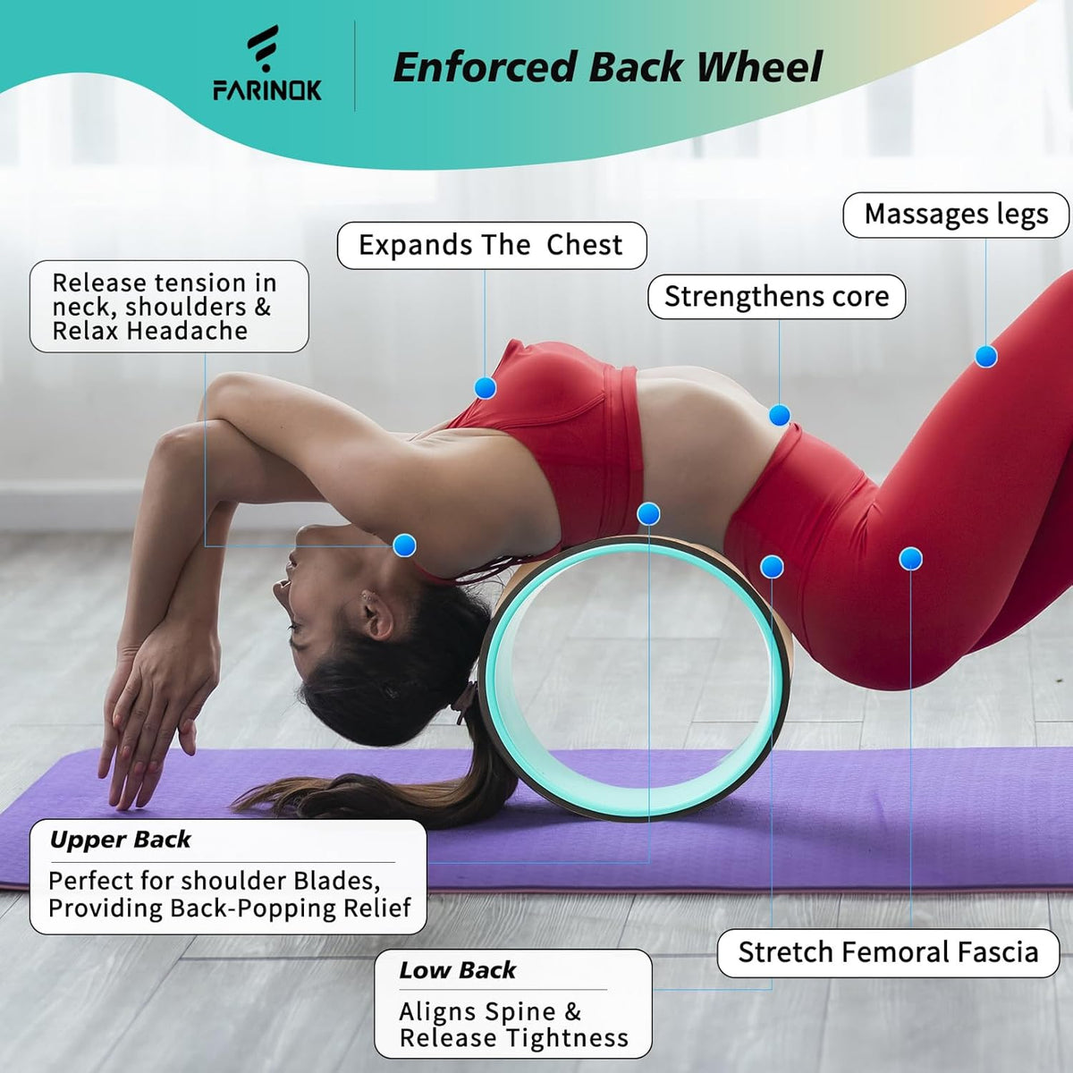 Yoga Wheel Set of 2, Upgraded 10MM Back Wheels for Pain Relief & Stretching