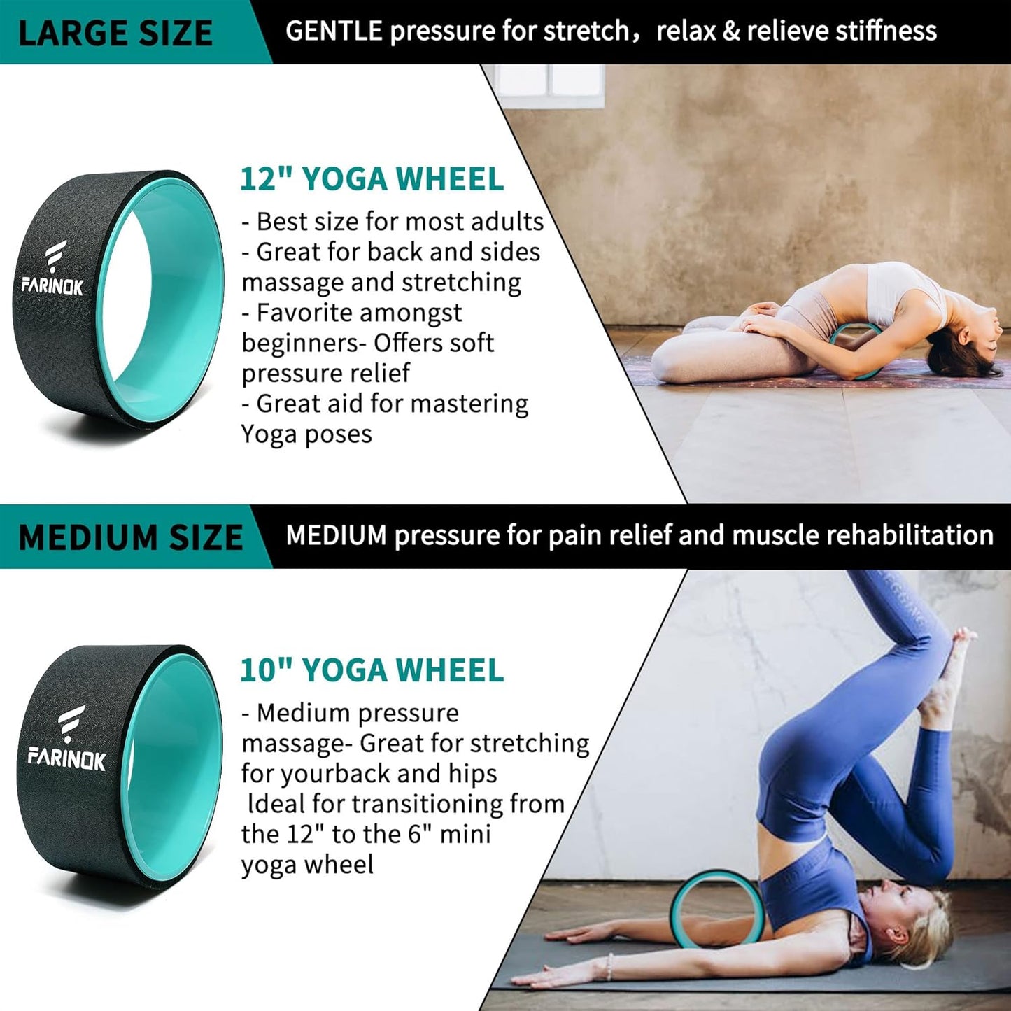 Yoga Wheel Set of 2, Upgraded 10MM Back Wheels for Pain Relief & Stretching