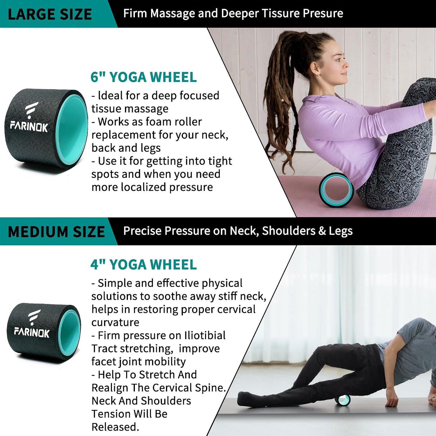 Yoga Wheel Set of 2, Upgraded 10MM Back Wheels for Pain Relief & Stretching